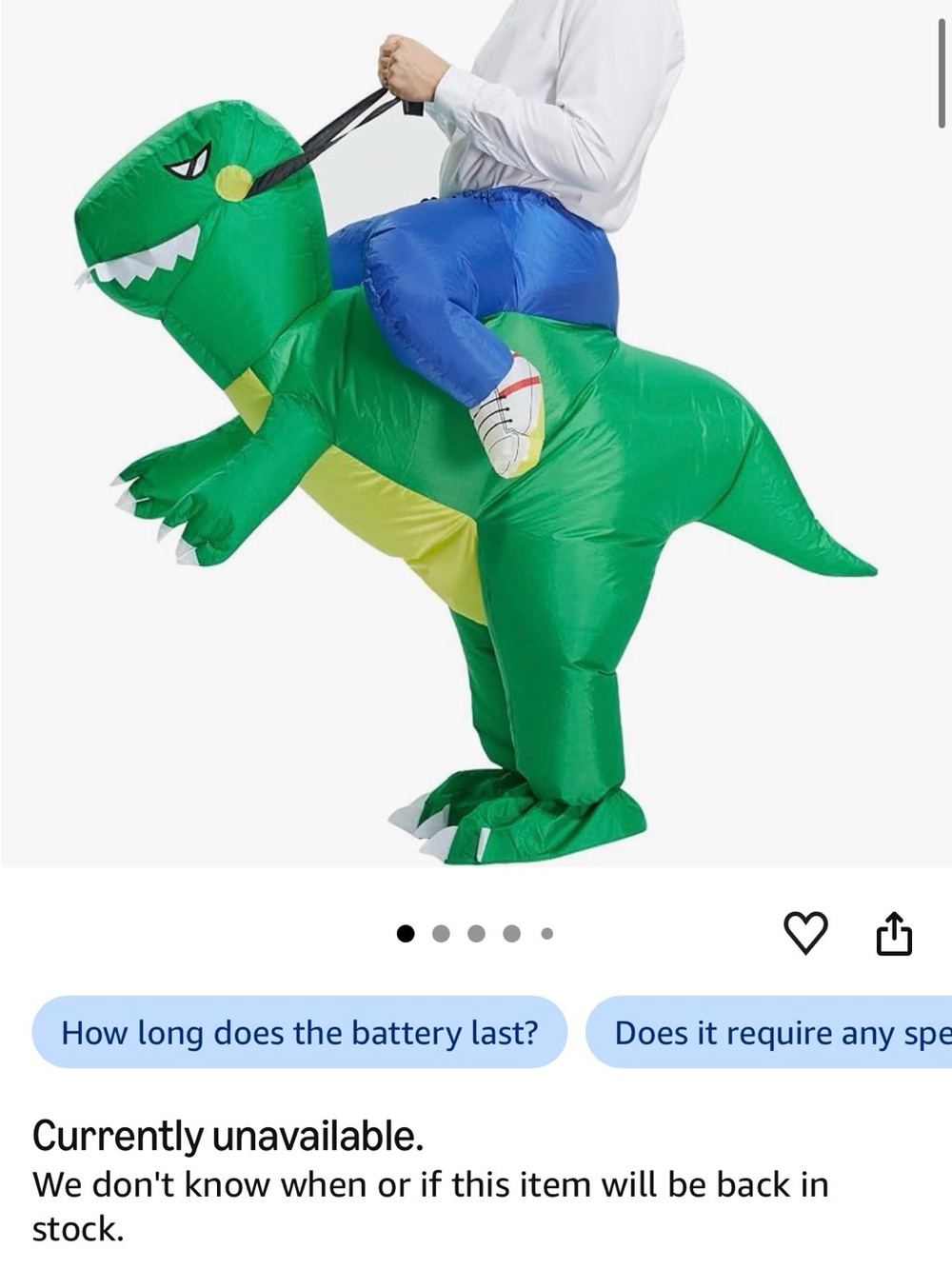 Inflatable Green Dinosaur Rider ADULT Costume